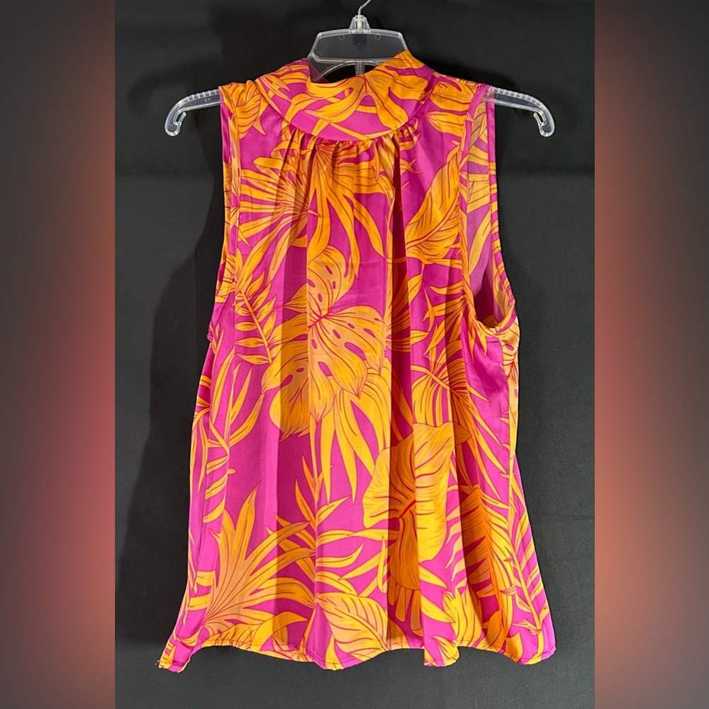 Sleeveless Pink and Orange Tropical Print Women's Top